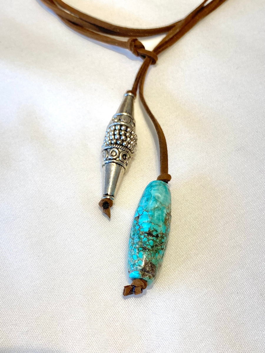 Leather and Turquoise and Sterling Silver Necklace