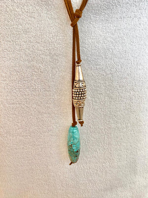 Leather and Turquoise and Sterling Silver Necklace