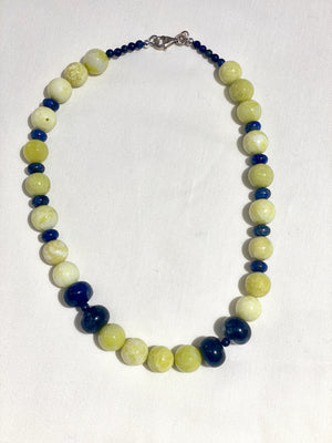 Serpentine Jade and Blue Sodalite Bead Necklace
