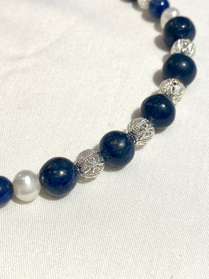 Pearl and  Blue Sodalite Bead Necklace