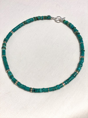 Turquoise and Silver Disk Necklace