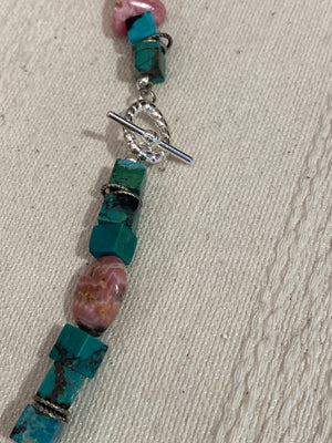 Turquoise, Pink Agate & Sterling Necklace