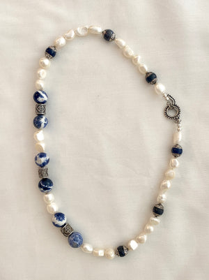 Pearl Sodalite and Sterling Necklace