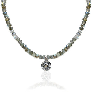 Vintage Silver Labradorite Rondelle Disc Necklace