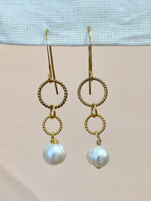 Gold Hoop-Drop Pearl Earrings