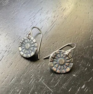 ORIORIJEN'S: Tiny Sterling Silver Textured Floral Medallion EarringsJennifer Kahn