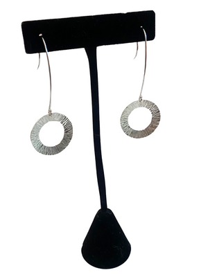 Large Sterling Silver Textured Hanging Hoop Earrings
