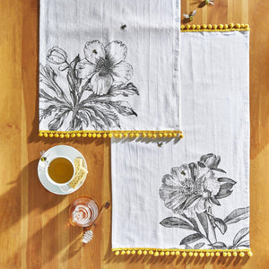 Honey Bee Dish Towel with Bee Embroidery and Pom Pom Trim