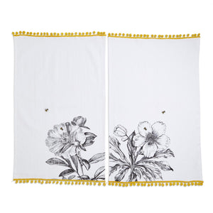 Honey Bee Dish Towel with Bee Embroidery and Pom Pom Trim