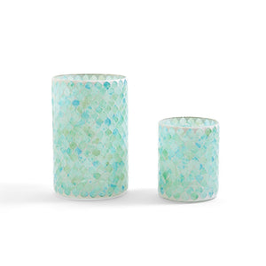Hand-Crafted Seafoam Mosaic Candleholders