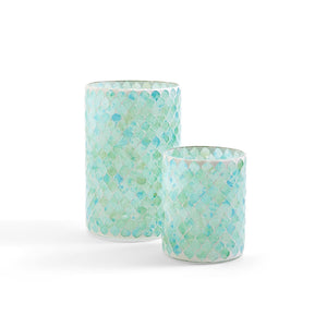 Hand-Crafted Seafoam Mosaic Candleholders