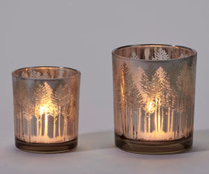 White Tree Silhouette Glass Candle Holders