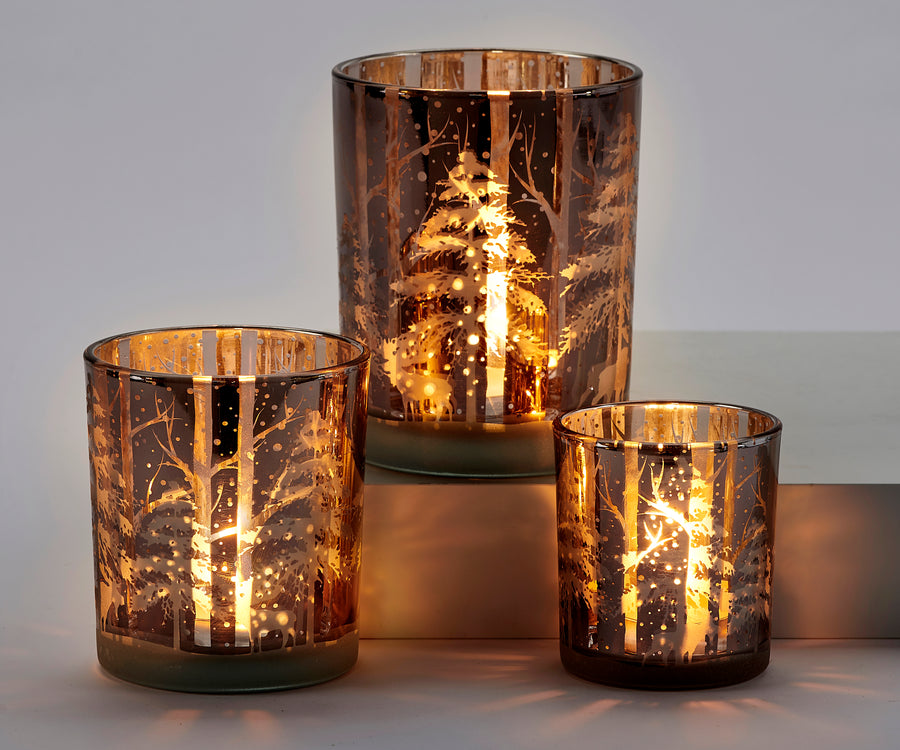 Silver Painted Tree Candle Holders