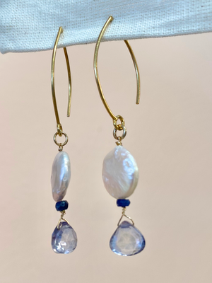 Pearl and Indigo Crystal Teardrop Earrings