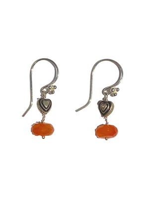 Sterling Silver Heart with Orange Crystal Carnelian Earrings