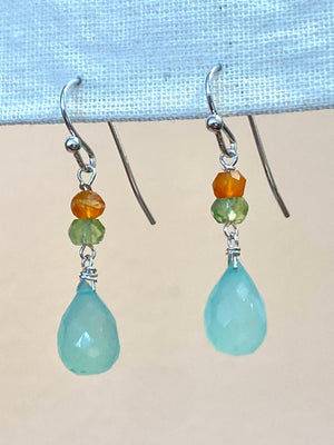 Green & Orange Gemstone Drop Earrings