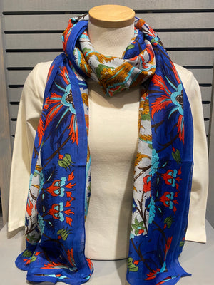 Navy Scarf with Ornamental Design