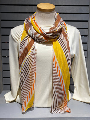 Yellow, Orange & Brown Scarf with Line & Dot Design Scarf